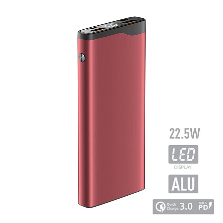 Внешний аккумулятор, 10000 mAh, QuickCharge3.0/PowerDelivery, красный